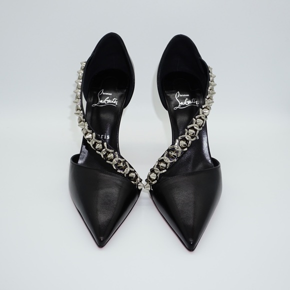 Christian Louboutin Deomina Chain 100 Black Spike Cross Strap Heel Pump 38.5 - Picture 2 of 11